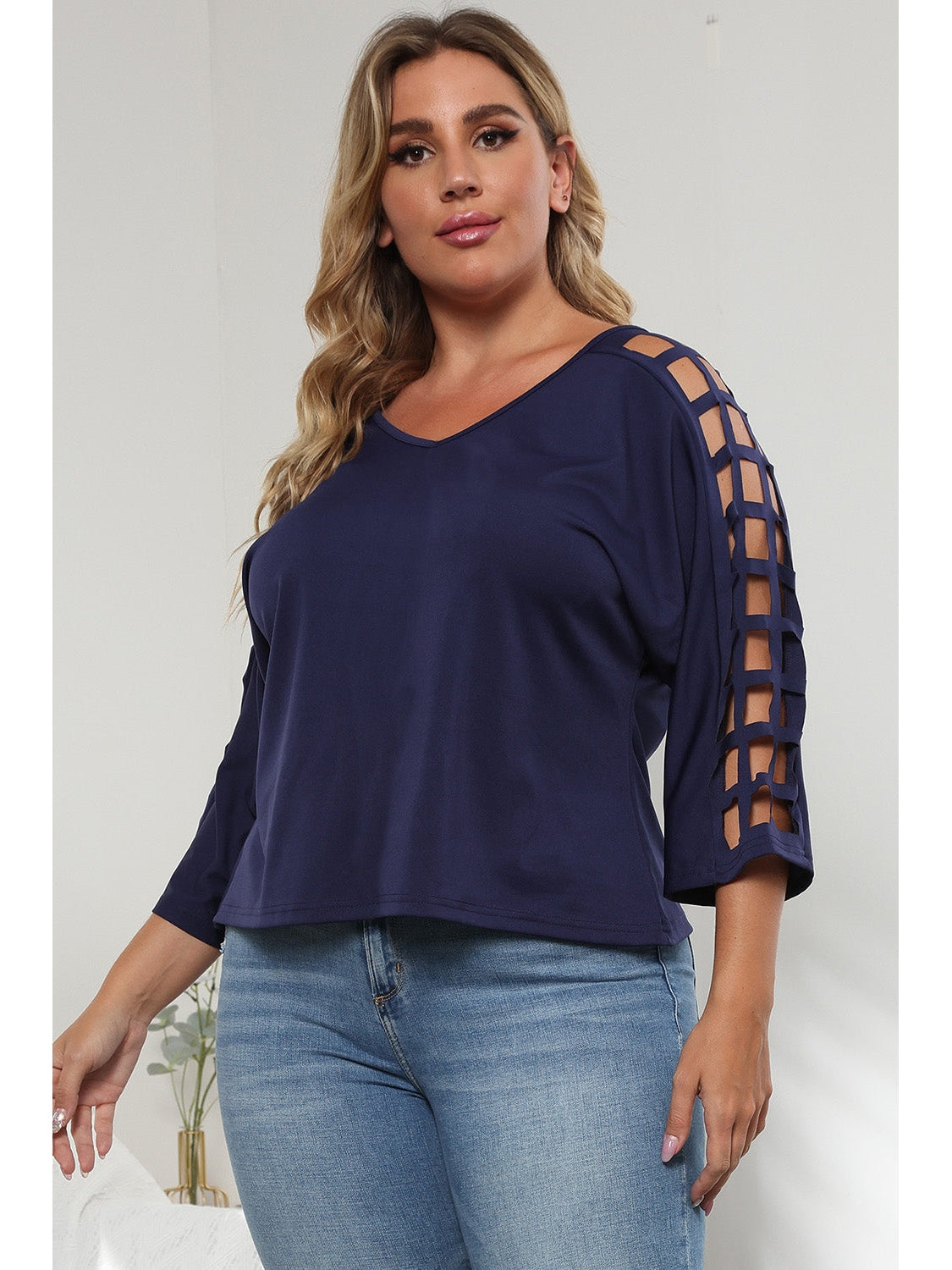 3/4 Sleeve Cutout Detail Top nicholesgifts