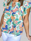 Ruffled Printed Notched Cap Sleeve Blouse nicholesgifts