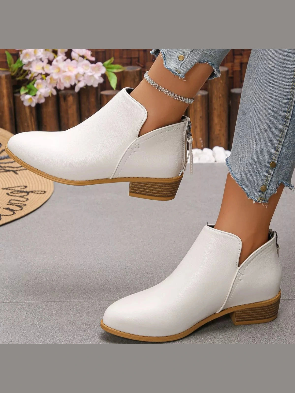 Women Point Toe Block Heels Boots nicholesgifts