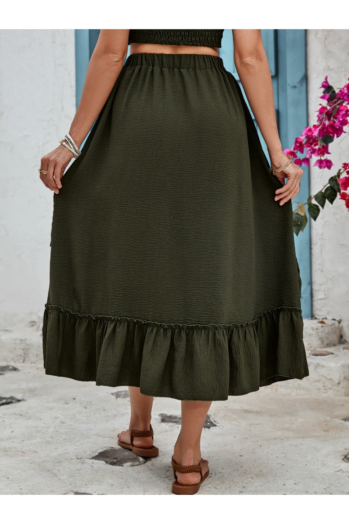 Ruffled Elastic Waist Midi Skirt nicholesgifts