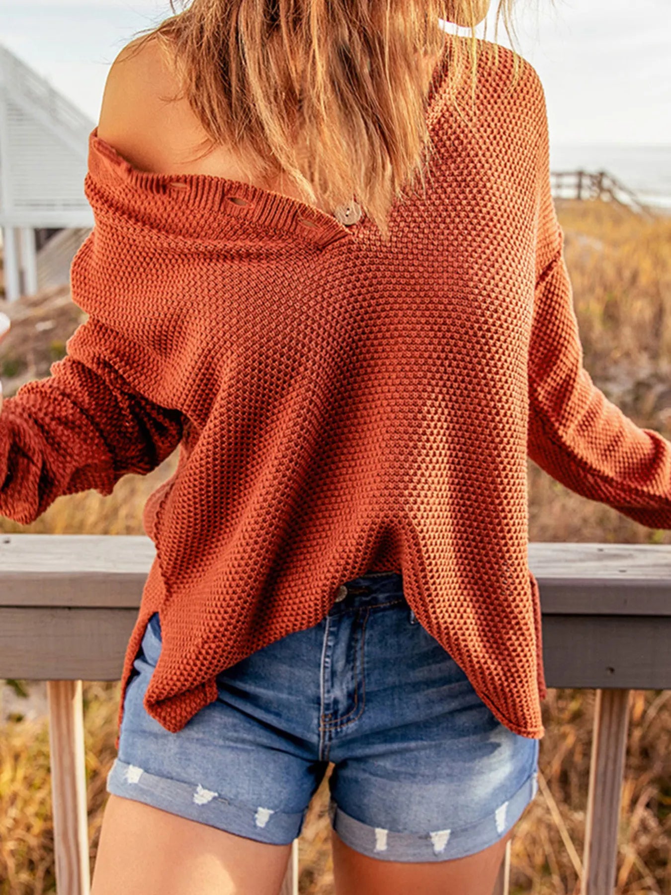 Women Button Detail Long Sleeve Knit Top