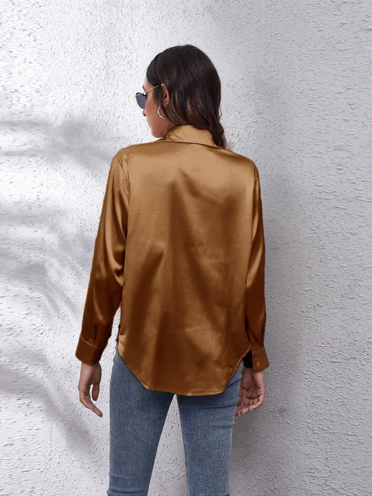 Button Up Collared Neck Long Sleeve Shirt nicholesgifts