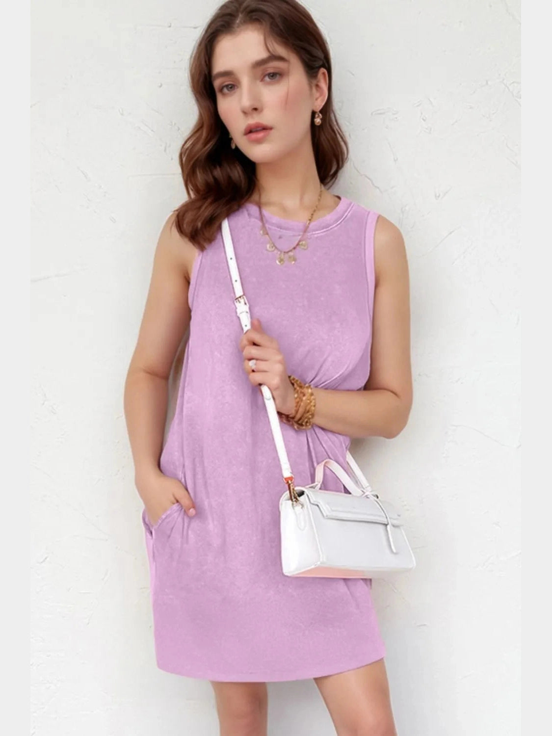 Round Neck Sleeveless Mini Dress with Pockets NicholesGifts