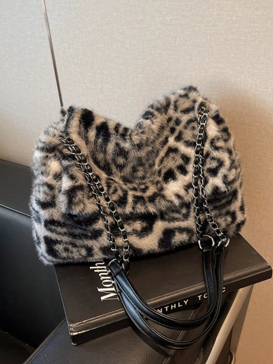 Leopard Plush Shoulder Bag nicholesgifts
