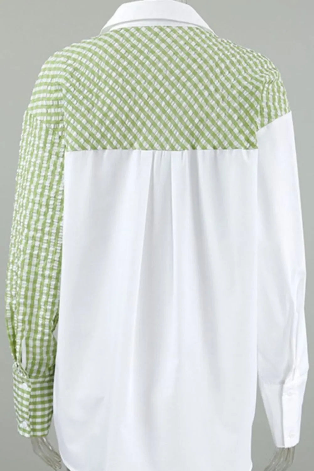 Two-Tone Plaid Button Down Long Sleeve Shirt Trendsi
