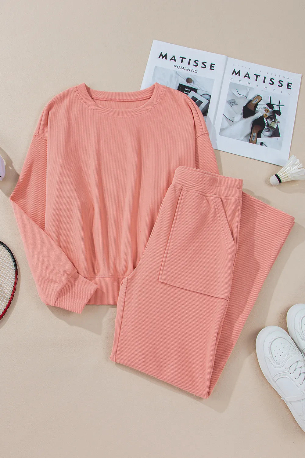 Round Neck Long Sleeve Top and Pants Set NicholesGifts