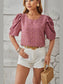 Swiss Dot Round Neck Short Sleeve Blouse nicholesgifts