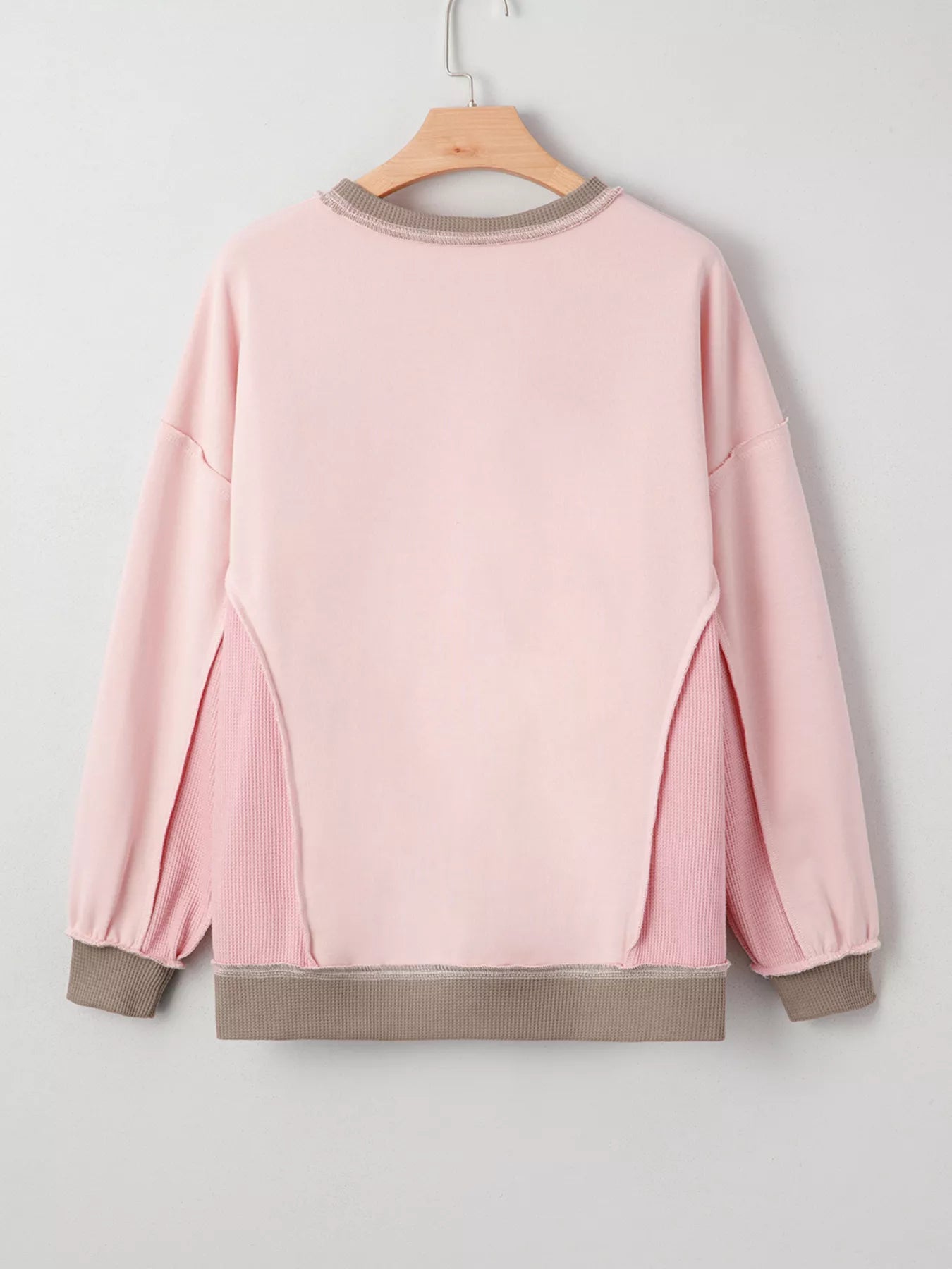 Color Block Mix Texture Waffle Patchwork Oversize Sweatshirt Trendsi