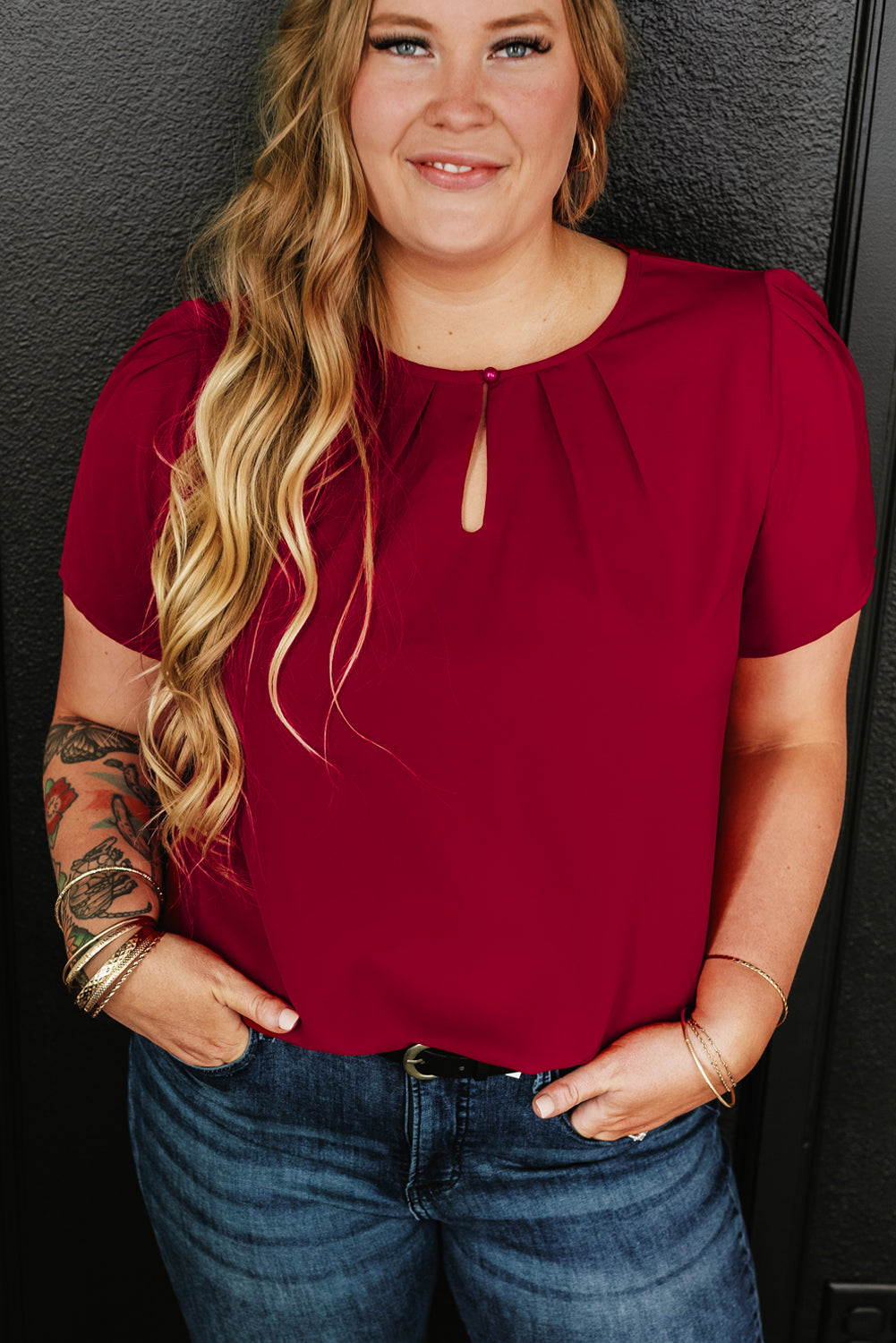 Plus Size Round Neck Short Sleeve Blouse nicholesgifts