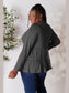 Double Take Half Button Long Sleeve Ruffle Hem Blouse nicholesgifts