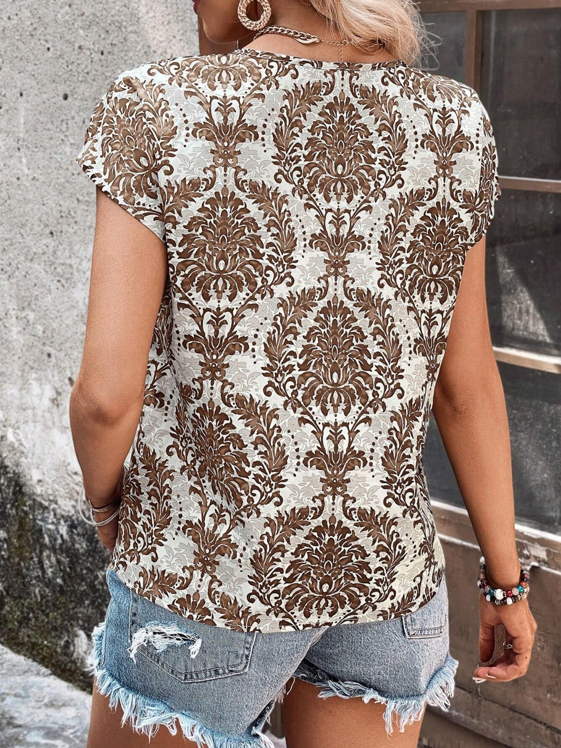 Printed Short Sleeve Blouse nicholesgifts