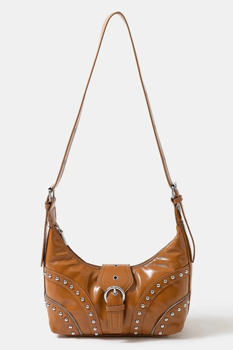Fame Faux Leather Studded Trim Shoulder Bag Trendsi