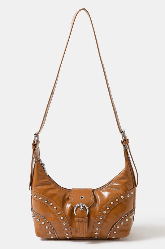 Fame Faux Leather Studded Trim Shoulder Bag Trendsi