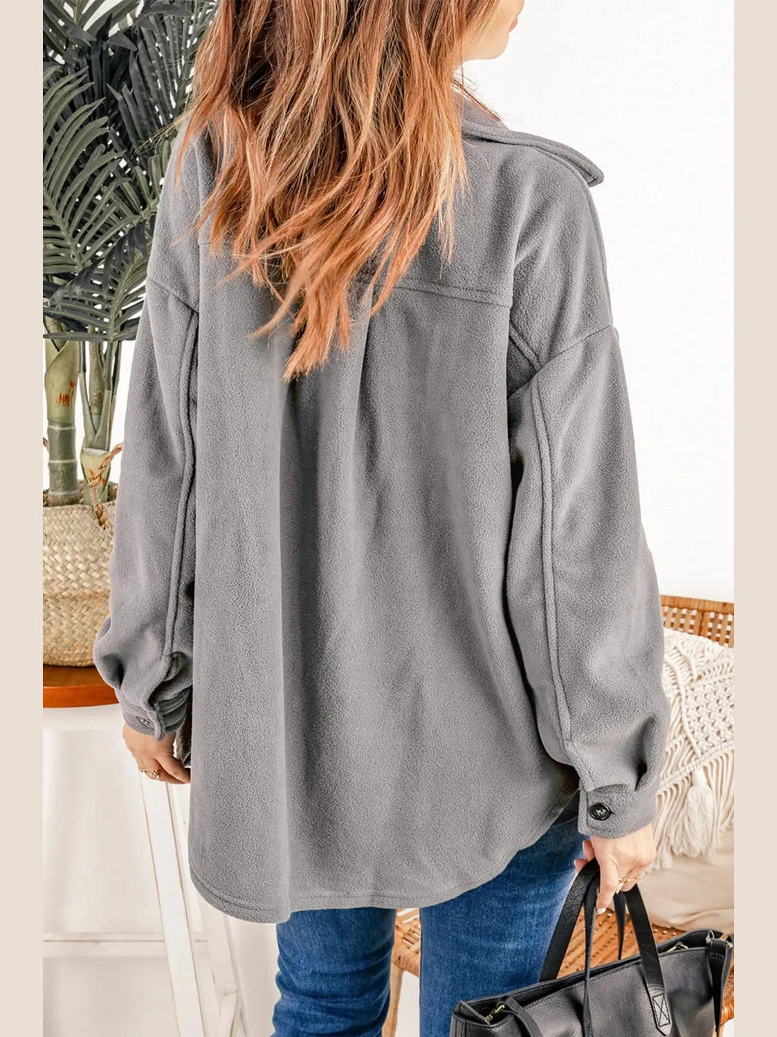 Button Up Collared Neck Long Sleeve Jacket nicholesgifts