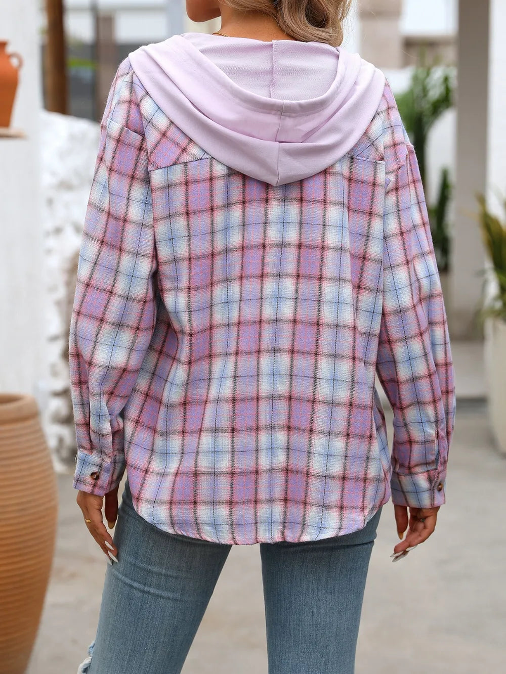 Plaid Long Sleeve Hooded Jacket nicholesgifts