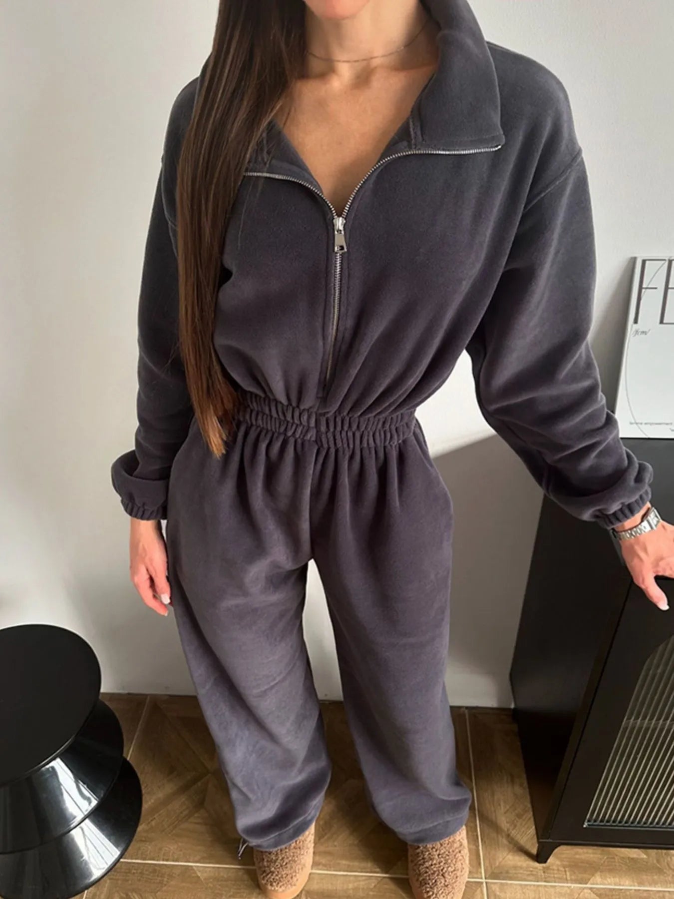 Zip Front Long Sleeve Jumpsuit nicholesgifts