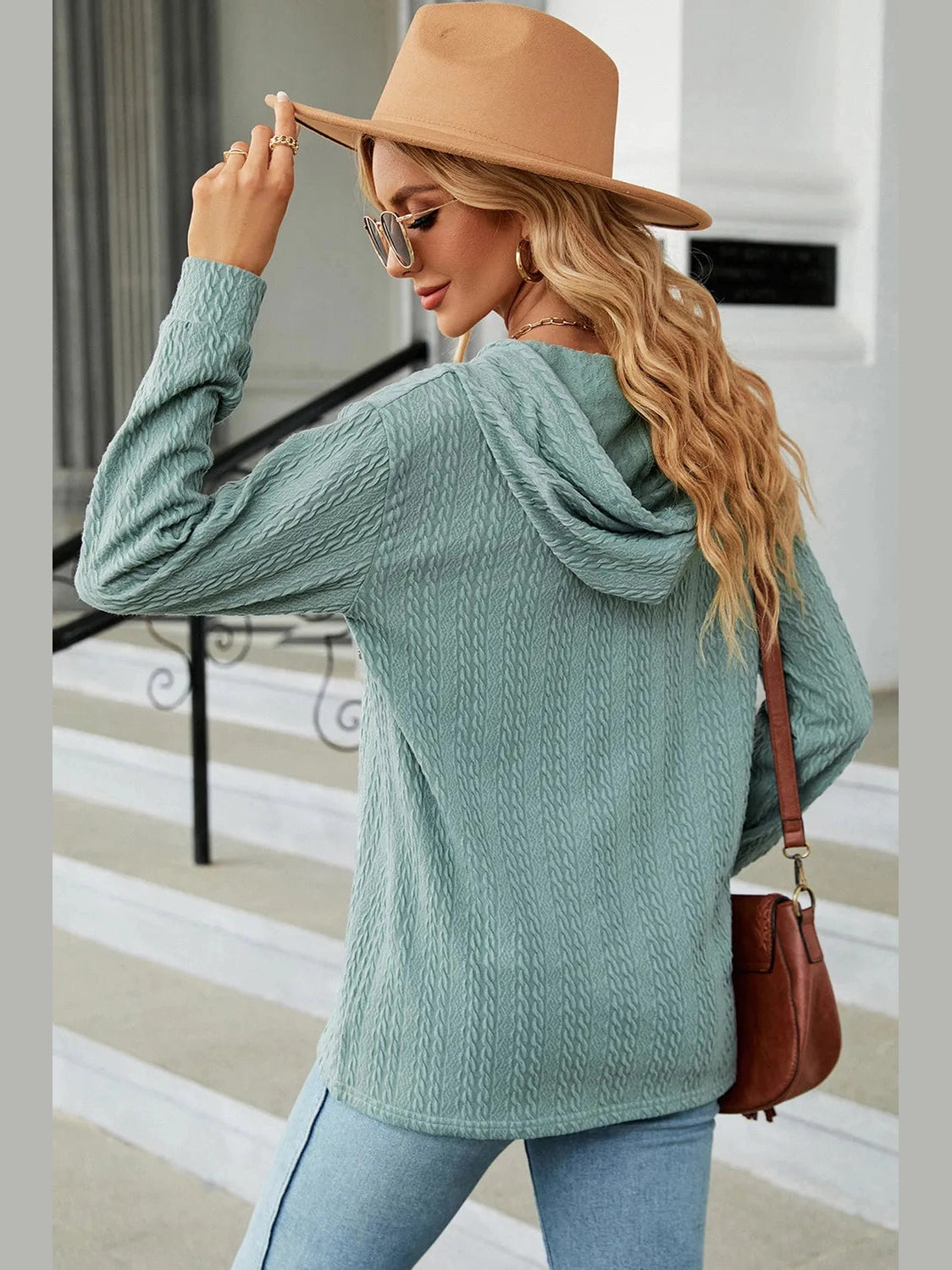 Drawstring Half Button Long Sleeve Hoodie nicholesgifts