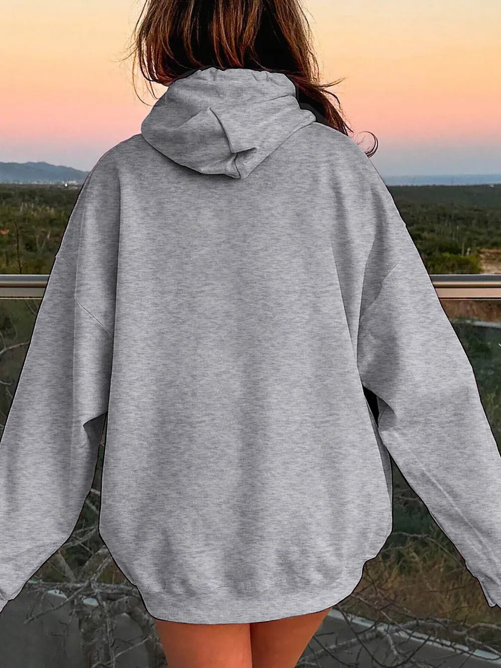 Drawstring Dropped Shoulder Hoodie Trendsi