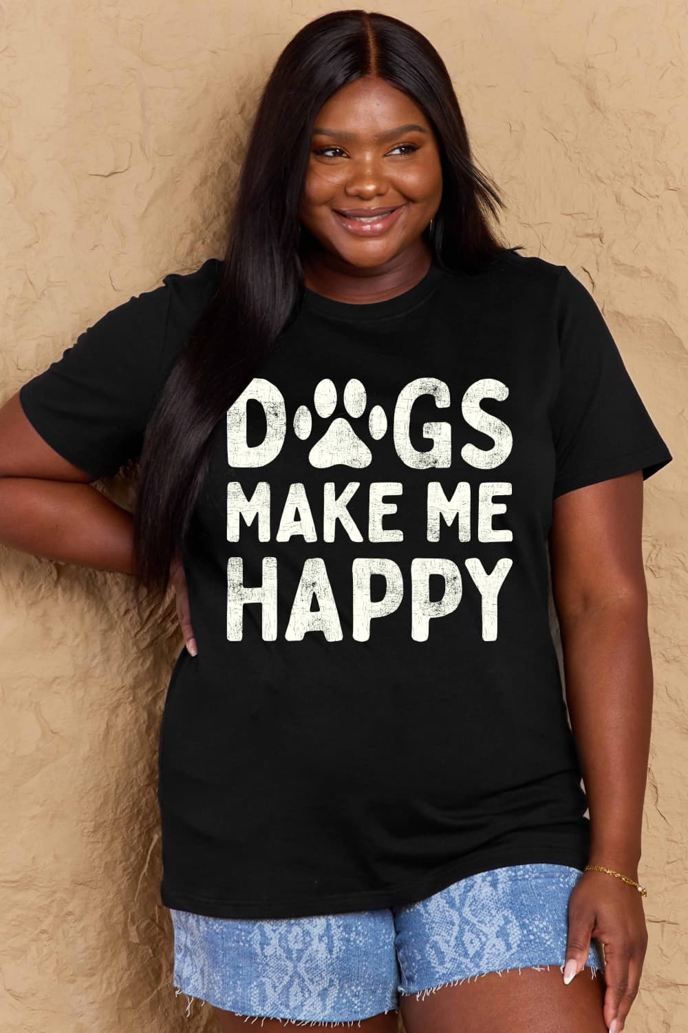 Simply Love Full Size DOGS MAKE ME HAPPY Graphic Cotton T-Shirt nicholesgifts