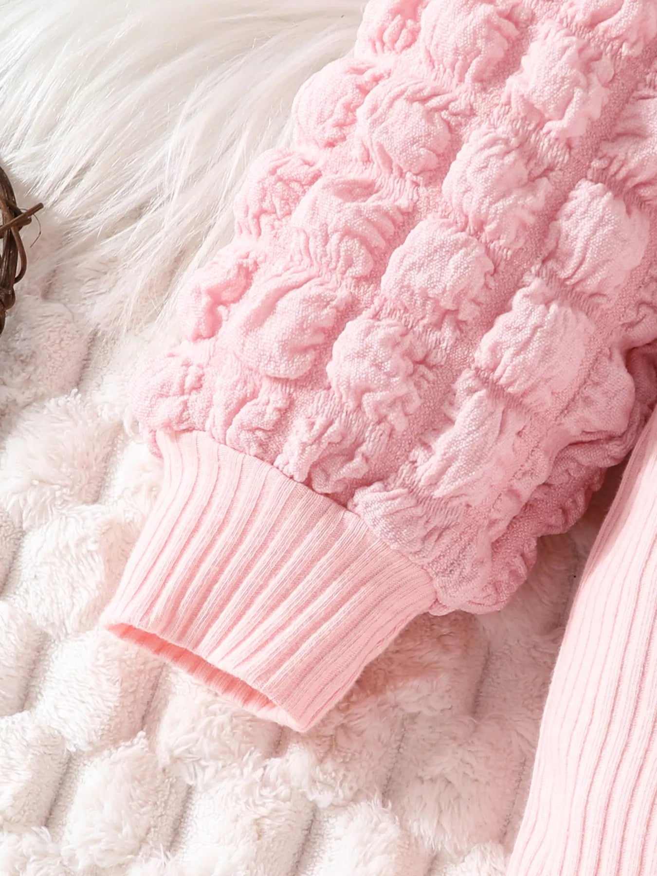 Children's Bubble Texture Long Sleeve Top and Pants Set with Headband NicholesGifts