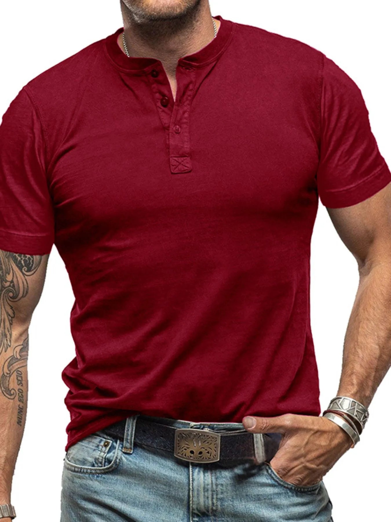 Men's Classic Henley Short Sleeve Polo T-Shirt NicholesGifts