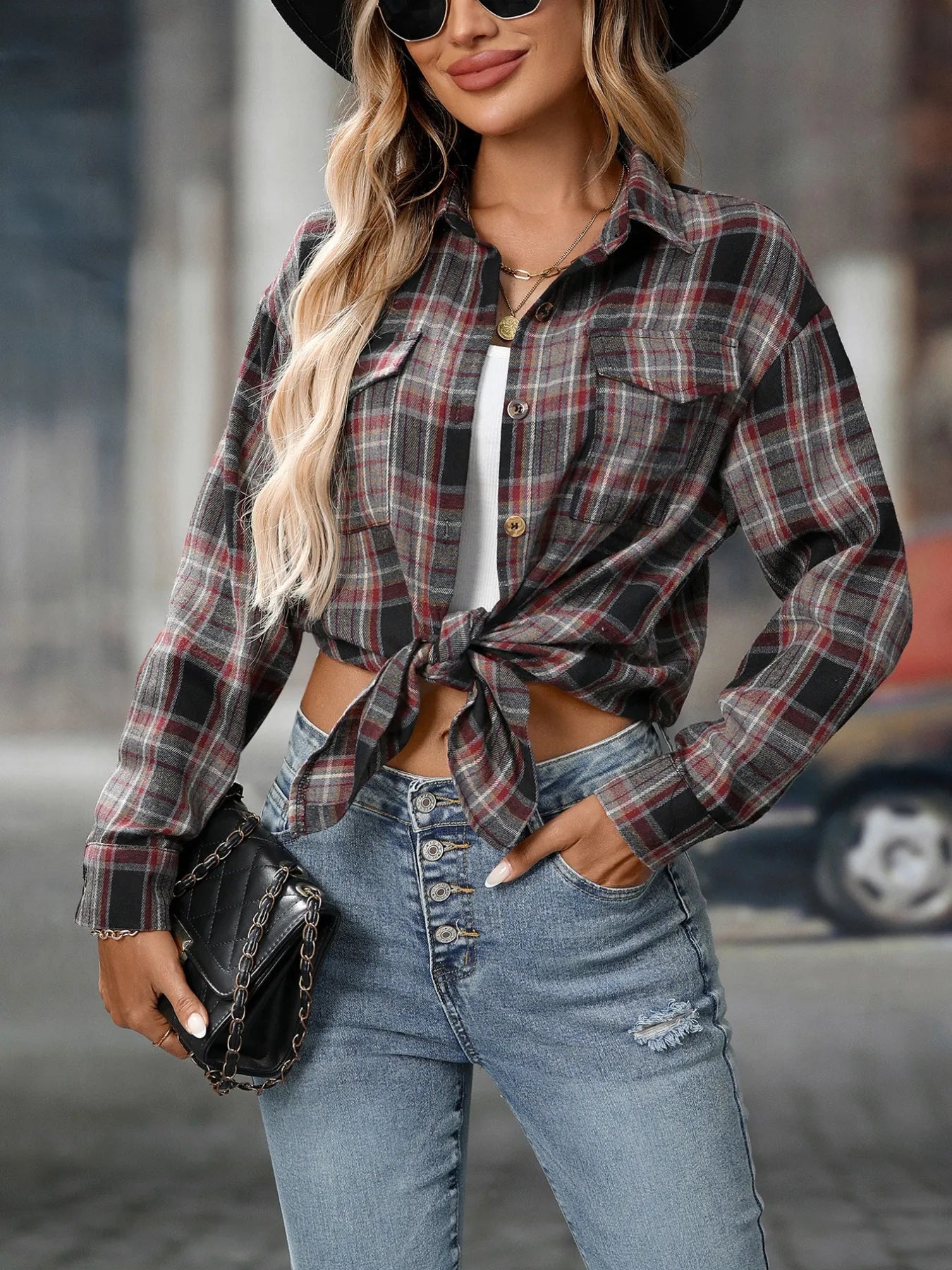 Oversized Plaid Button-Up Shirt NicholesGifts