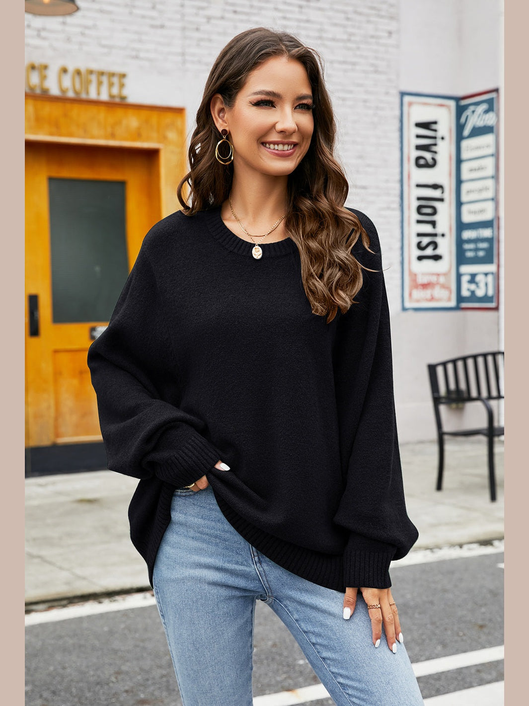 Round Neck Long Sleeve Sweater Trendsi