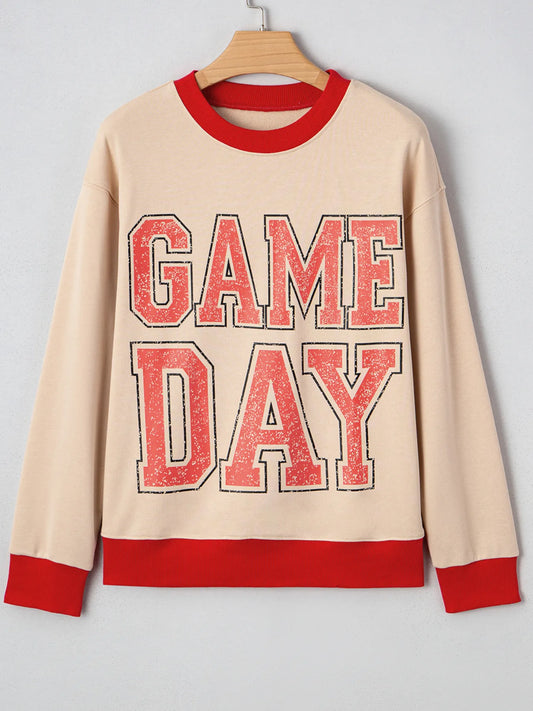 Women GAME DAY Letter Graphic Round Neck Sweatshirt nicholesgifts