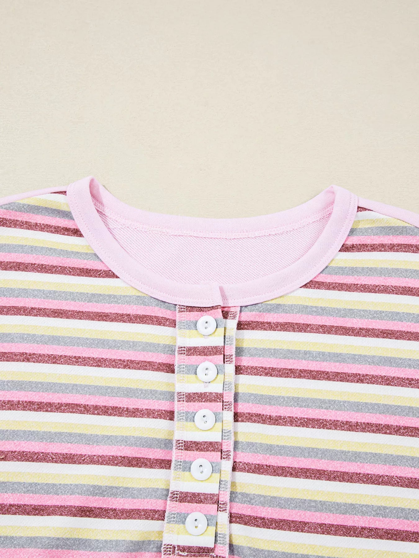 Exposed Seam Color Block Striped Patchwork Loose Henley Sweatshirt nicholesgifts