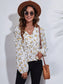 Ruched Printed V-Neck Long Sleeve Blouse nicholesgifts