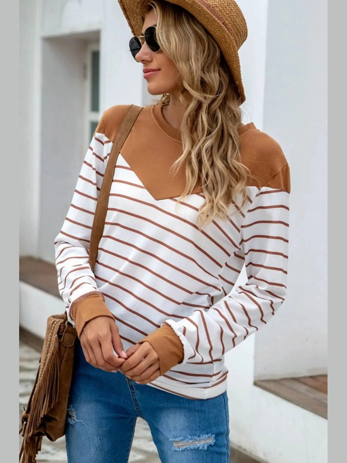 Striped Round Neck Long Sleeve T-Shirt NicholesGifts