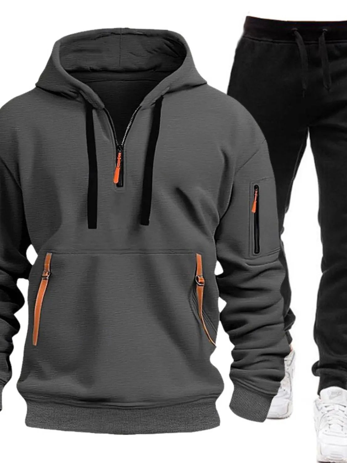 Men's Full Size Drawstring Half Zip Hoodie and Pants Set Plus Size NicholesGifts
