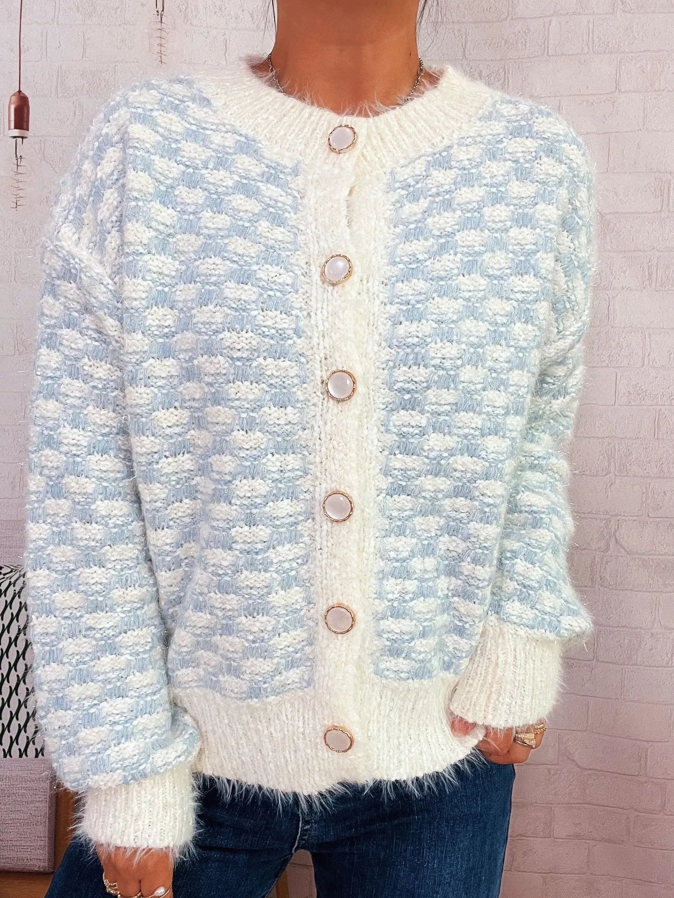 Fluffy Textured Button-Up Cardigan