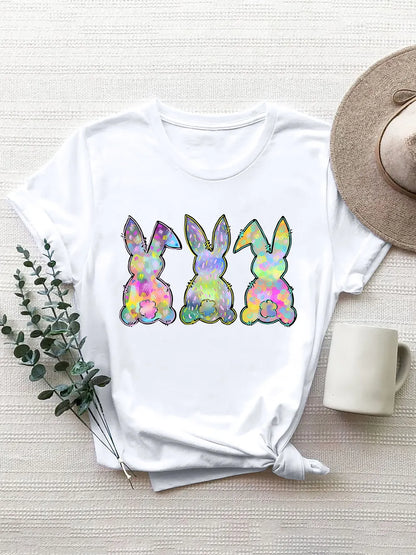 Rabbit Round Neck Short Sleeve T-Shirt nicholesgifts