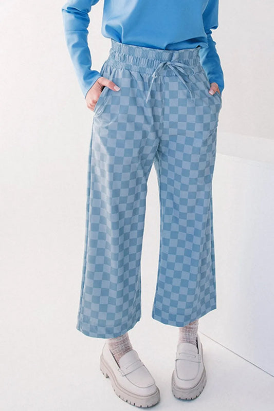 Checkered Elastic High Waist Loose Casual Pants NicholesGifts