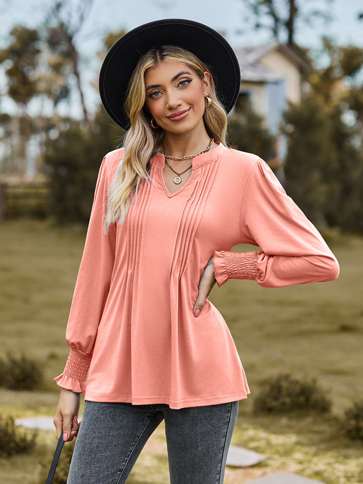 Women Notched Neck Flounce Sleeve Blouse nicholesgifts