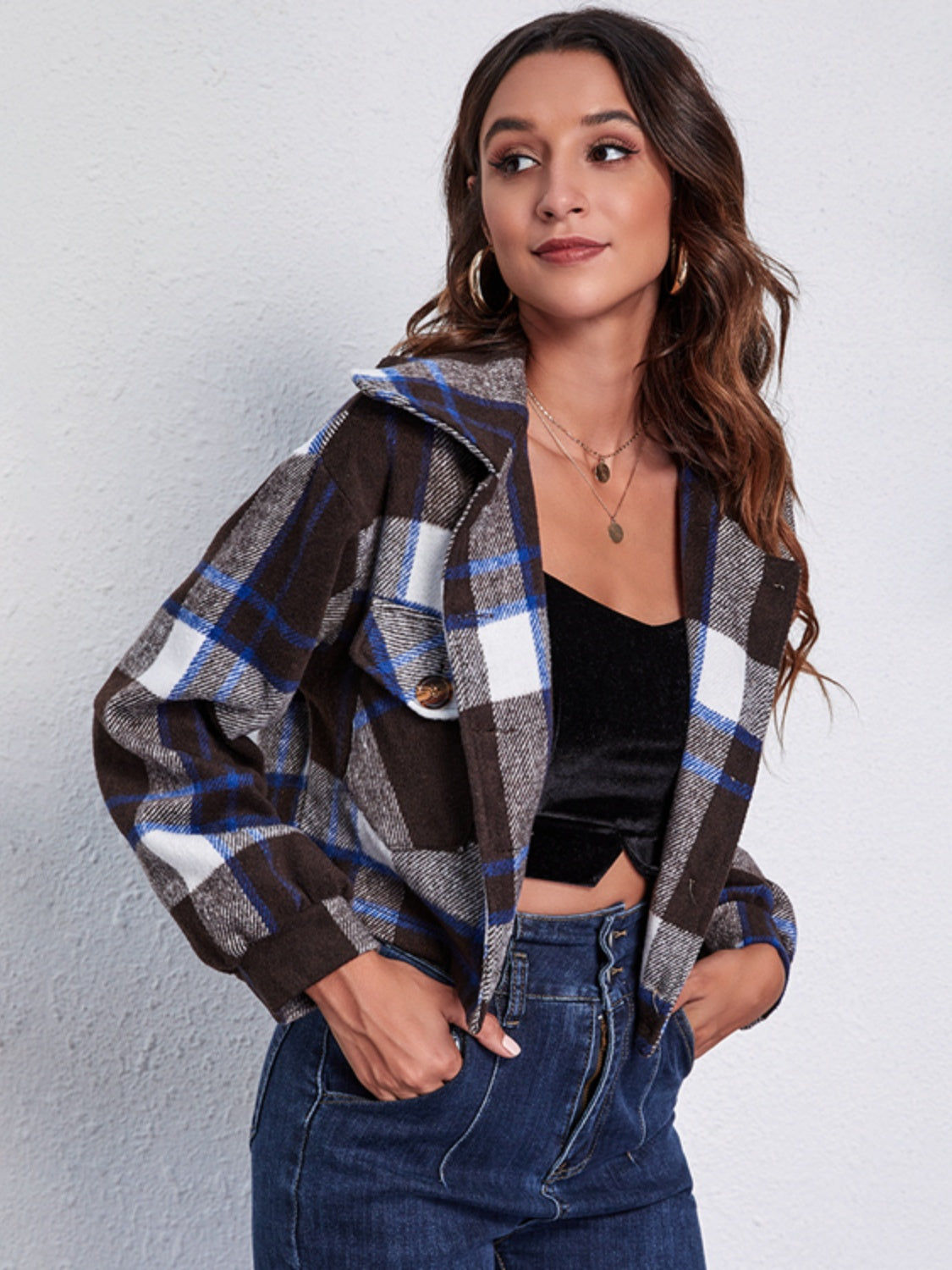 Plaid Button Front Jacket with Pockets nicholesgifts