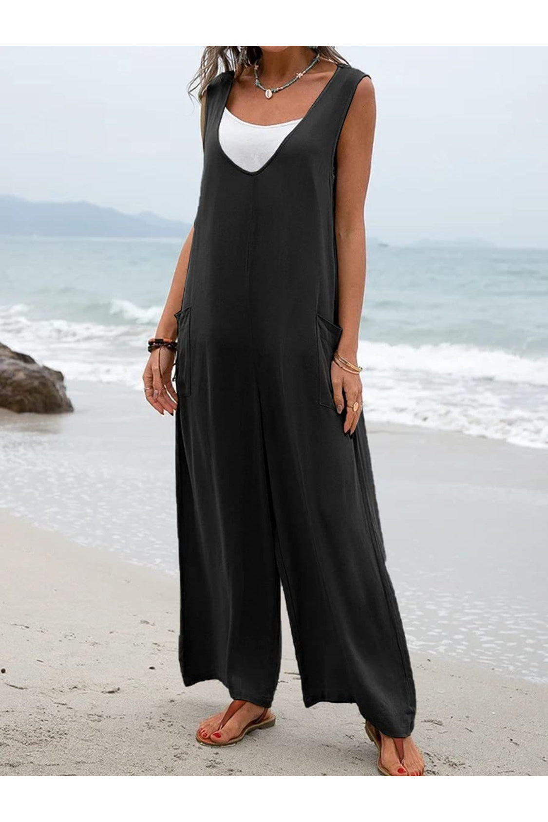 Full Size Wide Strap Jumpsuit with Pockets nicholesgifts