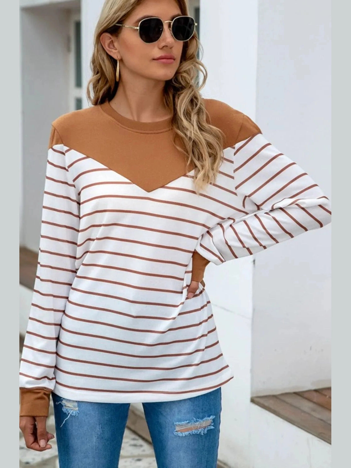 Striped Round Neck Long Sleeve T-Shirt NicholesGifts