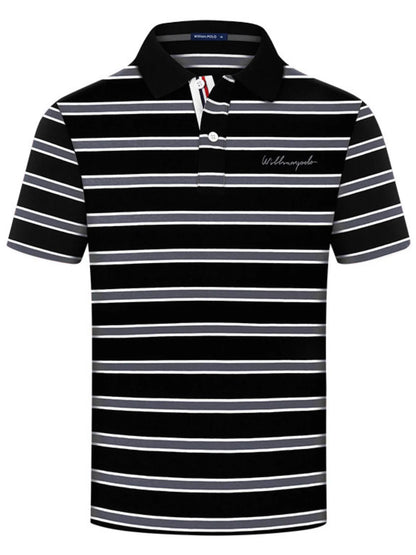 Men's Plus Size Striped Short Sleeve Polo Shirt nicholesgifts