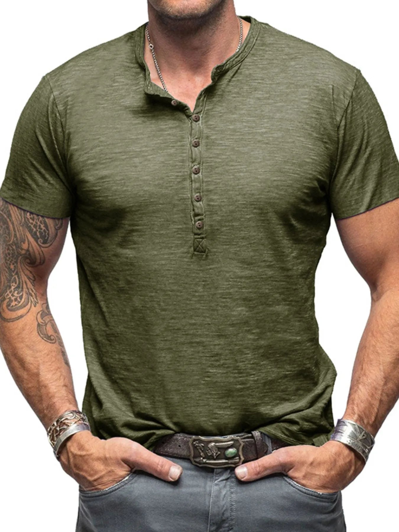 Men's Casual Henley Short Sleeve Button Top NicholesGifts