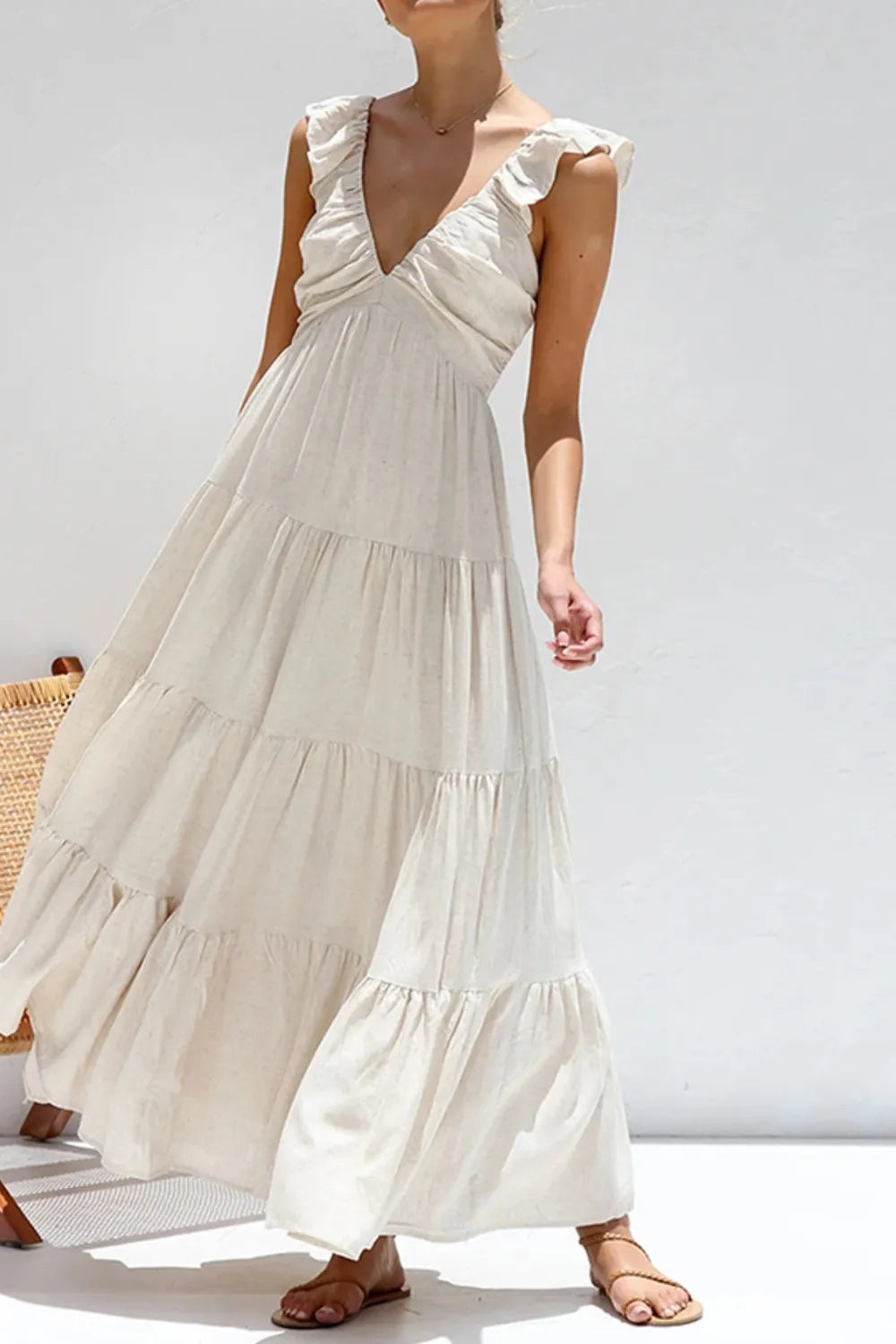 Ruffled V-Neck Tiered Dress NicholesGifts
