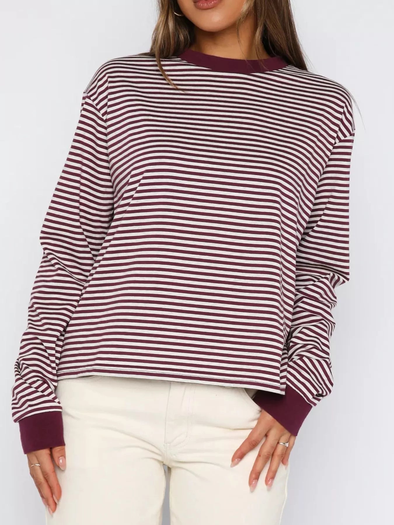 Striped Oversized Round Neck Sweatshirt nicholesgifts