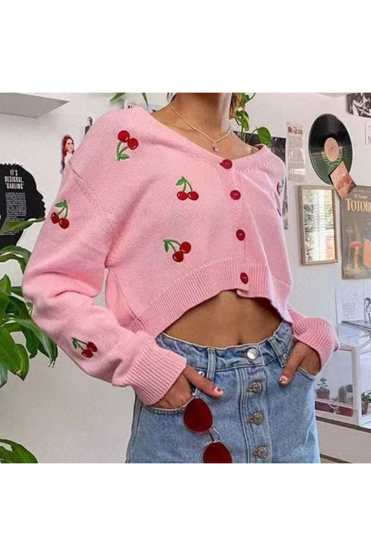 Women Cherry Button Down Cardigan NicholesGifts