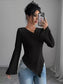 Cowl Neck Ribbed Knit T-Shirt nicholesgifts