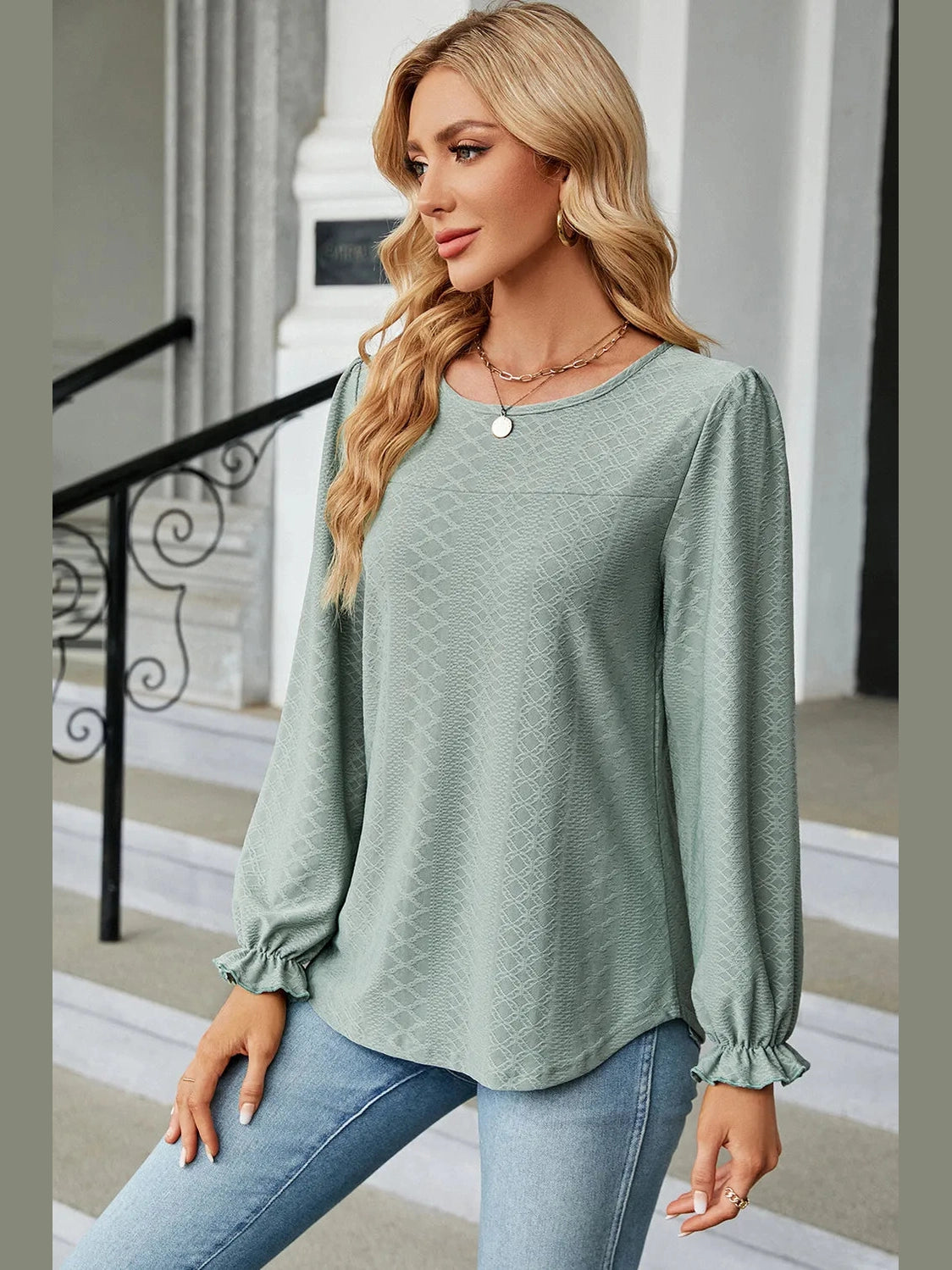 Round Neck Flounce Sleeve T-Shirt NicholesGifts