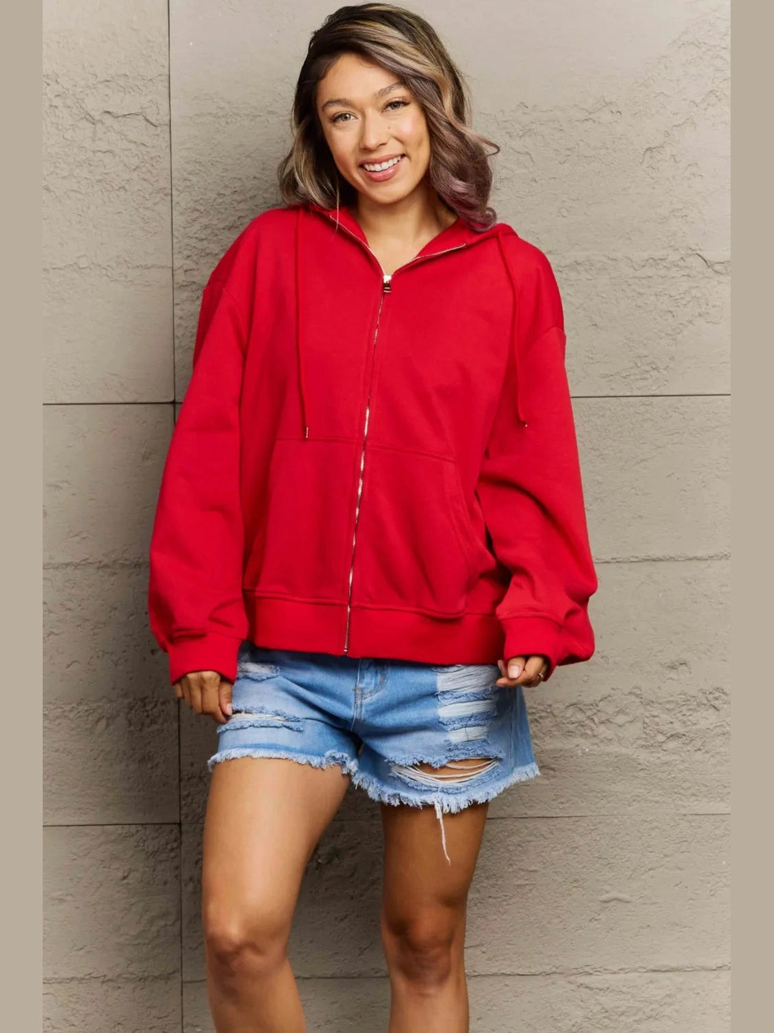 Full Size Zip Up Long Sleeve Hooded Jacket