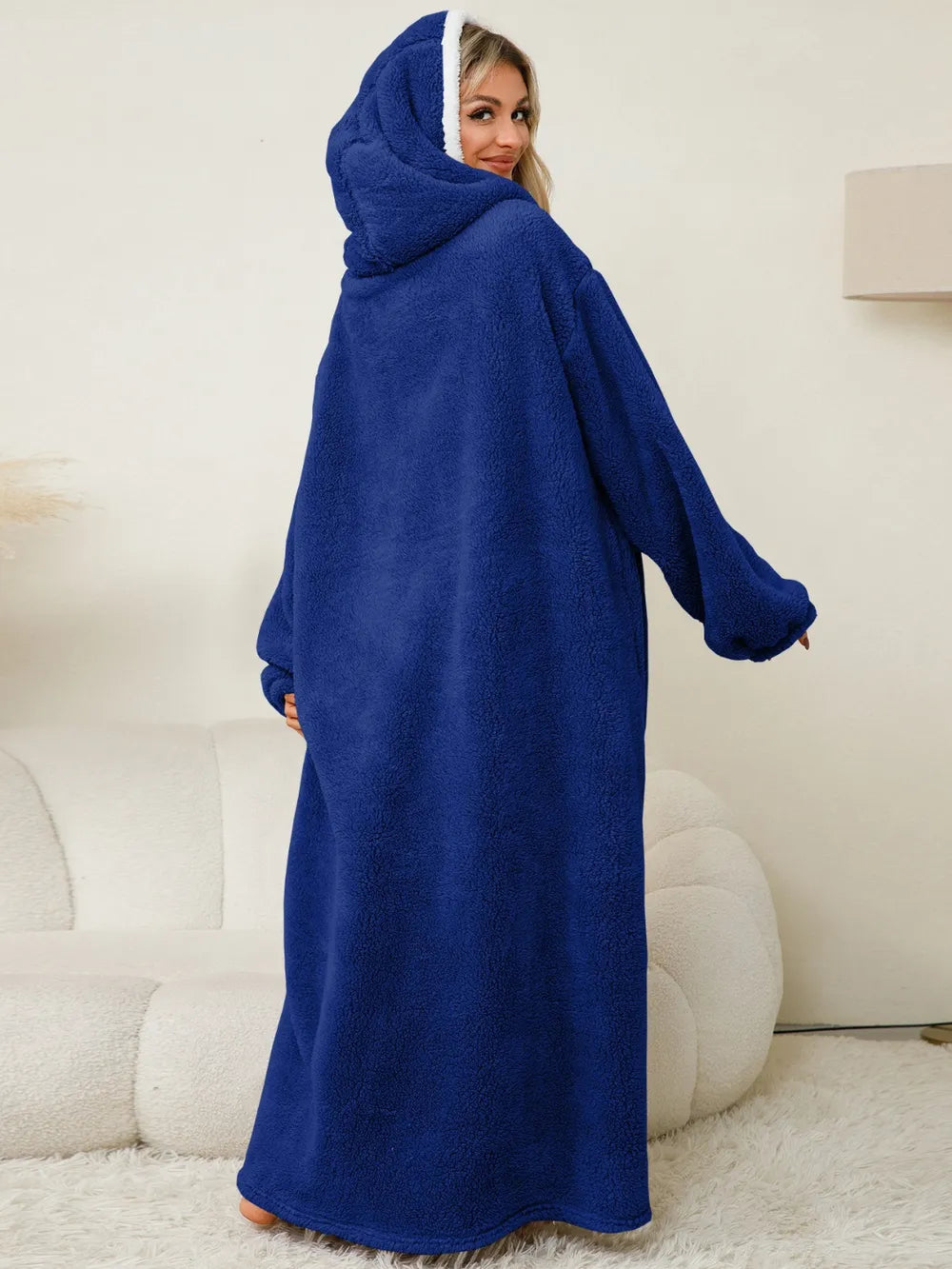 Pocketed Contrast Long Sleeve Hooded Lounge Dress nicholesgifts