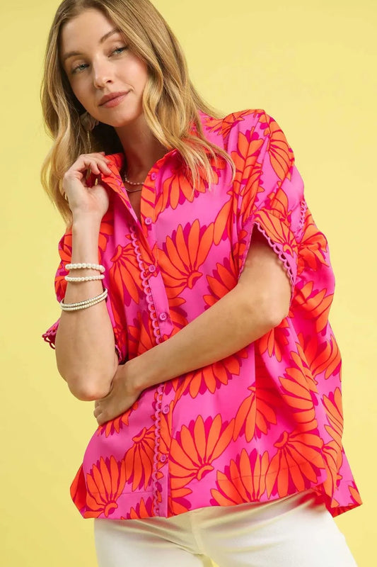 Umgee Printed Button-Up Relaxed Shirt Trendsi