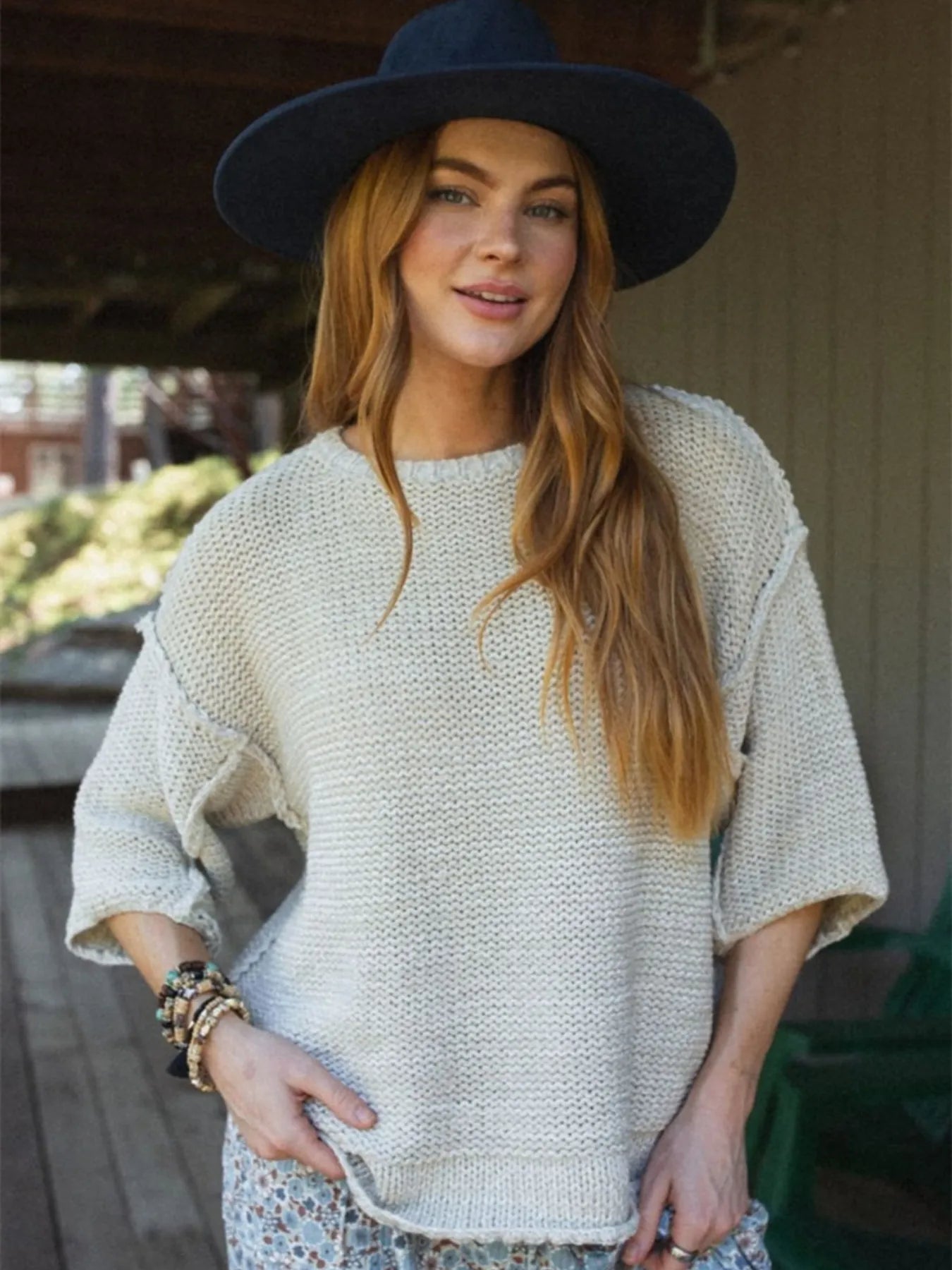 Round Neck Oversized Knit Top with Relaxed Fit Trendsi